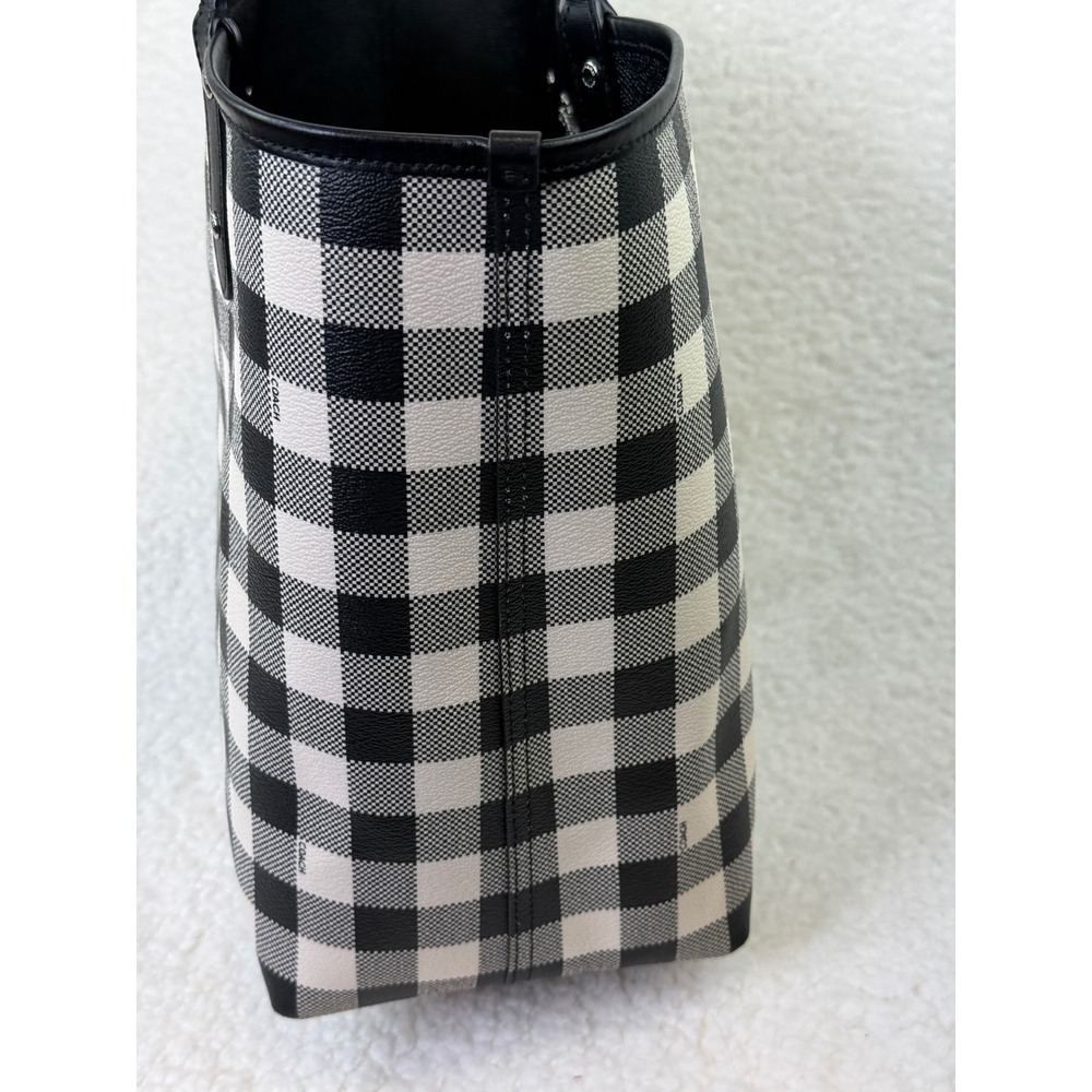 Coach City Tote Reversible Black Crossgrain Leather Gingham Plaid Handbag - Picture 10 of 11